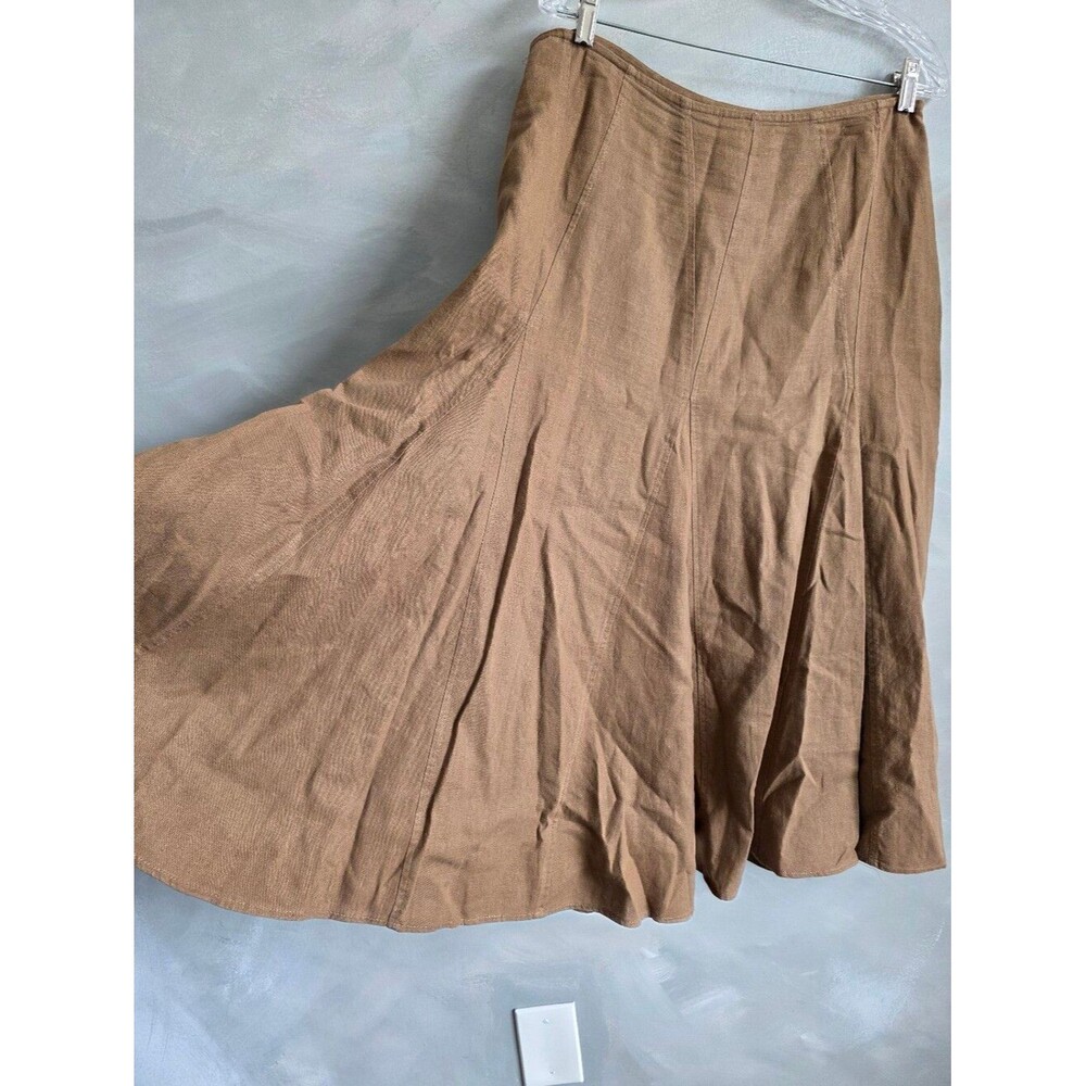 Midi Modest Brown Paneled Linen Blend Skirt Size 16 A Line - Picture 9 of 11